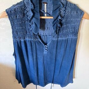 Free People Ruffle Me Up Blue Women's Top